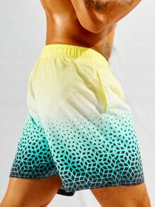 Surfspeed Men Ombre Geo Print Drawstring Waist Swim Trunks - Multicolor - View 2