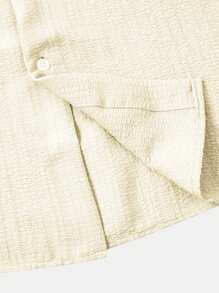 Men Solid Button Up Shirt - Beige - View 6