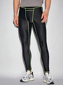 Manfinity RebelGame Hombres Leggings en contraste con puntada - Negro - Ver 6