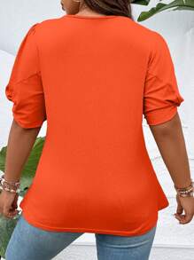 SHEIN Clasi Plus Size Round Neck Front Twist Cutout Short Sleeve Soft Knit Casual Tee, Suitable For Everyday Wear - Orange - View 2