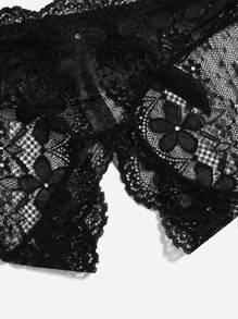 Lencería de encaje floral con moño frontal y braga sin entrepierna - Negro - Ver 7