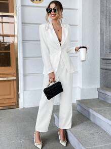 SHEIN Privé 素色單釦西裝外套 - 白色 - 查看 7