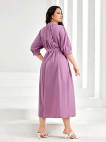 Seusyu Plus Ruched Belted Shirt Dress - Lilac Purple - View 6