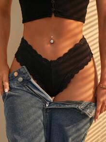 Women's Elegant Black Cut Out Scallop Briefs With Slight Stretch Fabric For Fantasy Style Lingerie - Black - View 2