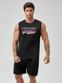 Men Letter Graphic Lounge Set - Black - View 3