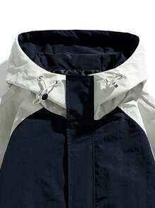 Men Long Sleeve Two Tone Flap Pocket Hooded Jacket, For Fall - Blue - View 3