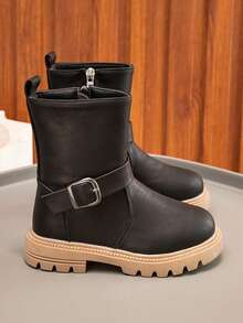 otoño & invierno nuevo para niños Zapatos , fondo plano , punta redonda , de moda alumno Botas , ocio estilo , adecuado para más viejo niños - Negro - Ver 3