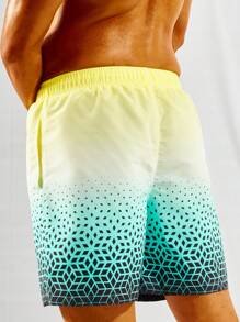 Surfspeed Men Ombre Geo Print Drawstring Waist Swim Trunks - Multicolor - View 5