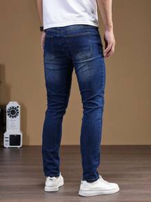Manfinity Homme Men Ripped Frayed Bleach Wash Skinny Jeans - Dark Wash - View 2
