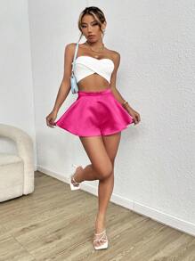 SHEIN Essnce 素色闊腿短褲 - 玫紅色 - 查看 5