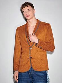 Manfinity VCAY Men Contrast Binding Shawl Collar Dual Pocket Blazer - Brown - View 5