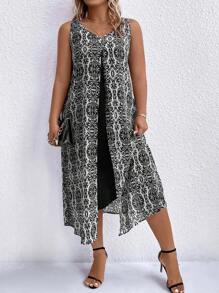 SHEIN LUNE Đầm Maxi In Hoa Toàn Thân Cho Nữ - Đen và trắng - Xem 7