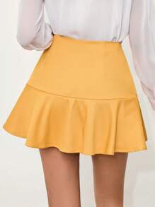 SHEIN Frenchy Chất rắn Xù Hoa Sen Tie Trước Váy - Màu vàng - Xem 2