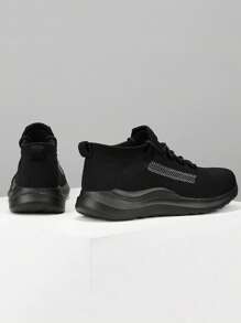 男士時尚針織運動鞋,適用於休閒穿著 - 黑色 - 查看 2