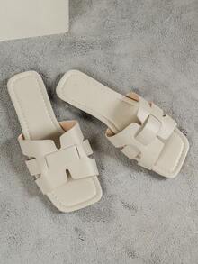 女士們休閒夏天舒服的時髦平底涼鞋 - 米色 - 查看 5