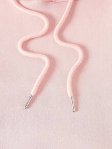 SHEIN Essnce Capucha unicolor con bolsillo de canguro con cordón - Rosa Pálido - Ver 3