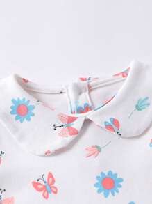 Girls Floral Print Peter Pan Collar Flounce Sleeve Tee