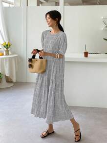 DAZY Gingham Print Puff Sleeve Dress - Grey - View 4