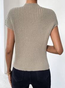 Chiquease 小高領口袋貼布毛衣背心 - 卡其色 - 查看 2