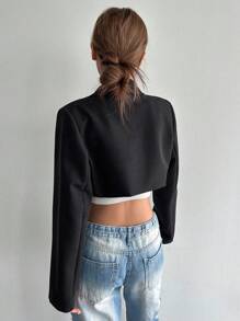 DAZY 字母貼布開門襟短版西裝 - 黑色 - 查看 2