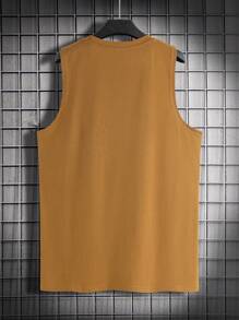 Manfinity Homme Hombres Top tank con estampado de letra - Marrón - Ver 2