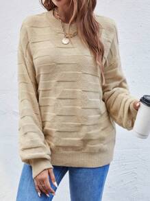 EMERY ROSE 素色落肩袖套頭毛衣 - 卡其色 - 查看 4