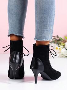 Giày bốt ngắn hở mũi hở mũi thời trang thu/đông đa năng, giày bốt cao đến giữa bắp chân buộc dây thanh lịch cho ngày lễ, giày bốt cao gót thanh mảnh mùa hè, giày bốt dành cho nữ - màu đen - Xem 3