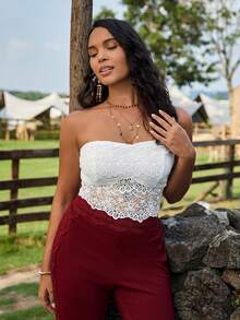 SHEIN VCAY 大碼蕾絲抹胸上衣 - 白色 - 查看 7