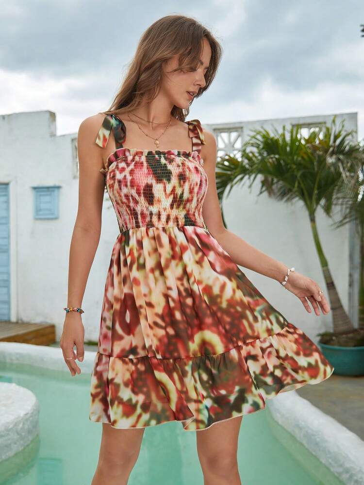 Tie Dye Frill Trim Cami Dress