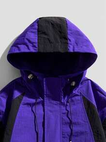 Men Colorblock Drawstring Hem Hooded Jacket