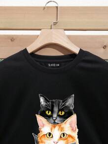 SHEIN LUNE Mèo in Áo thun - màu đen - Xem 4