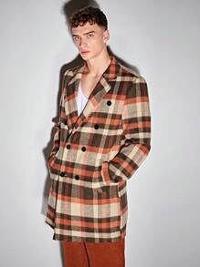 Manfinity VCAY 宽松男式格子双排扣大衣 - 彩色 - 查看 5