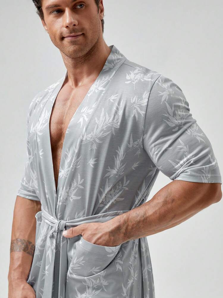 Men 1pc Satin Belted Sleep Robe