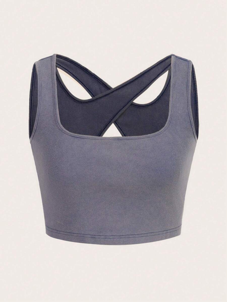 SHEINNeu 素色交叉背心上衣