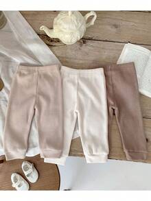 Đứa bé trai Bản vá Gấu Dệt kim Waffle Quần - Màu Khaki - Xem 2