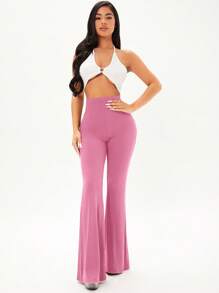 SHEIN SXY Solid Flare Leg Pants - Pink - View 3