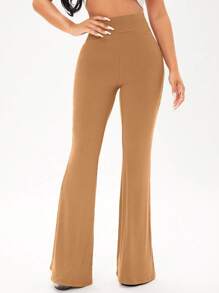 SHEIN SXY Solid Flare Leg Pants - Brown - View 3