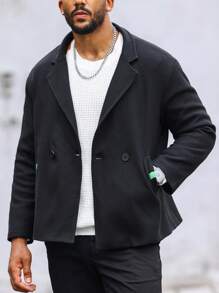 Manfinity Homme Lỏng lẻo phù hợp Nam Đôi ngực Áo khoác - màu đen - Xem 3