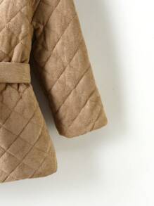 SHEIN Young Girl Solid Belted Quilted Coat - Brown - View 7