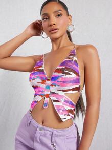 SHEIN Unity 亮片系带露背蝴蝶上衣 - 彩色 - 查看 5