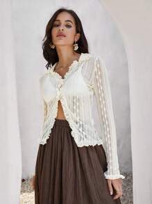 Bohemela 褶邊蕾絲上衣不附胸罩 - 杏色 - 查看 1