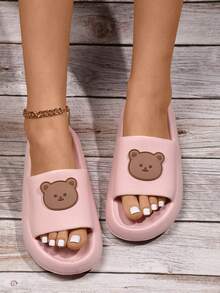 Women's Summer Fashionable Indoor/Outdoor Bear Pattern Slide Sandals With Strap - Pink - View 2