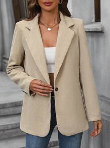 Chiquease Lapel Neck Button Front Corduroy Blazer