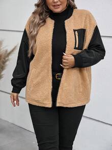 SHEIN Clasi Hơn Khối màu Thả vai Áo Teddy Jackets - Nhiều màu - Xem 2