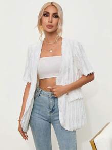 Aveloria Solid Raw Trimmed Button Front Coat - White - View 4