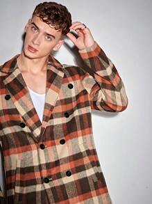 Manfinity VCAY 宽松男式格子双排扣大衣 - 彩色 - 查看 6