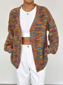 SHEIN Qutie Space Dye Drop Shoulder Cardigan - Multicolor - View 3