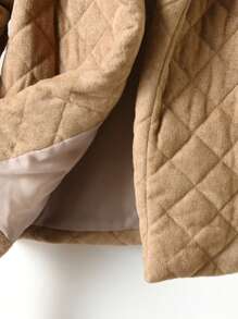 SHEIN Young Girl Solid Belted Quilted Coat - Brown - View 3