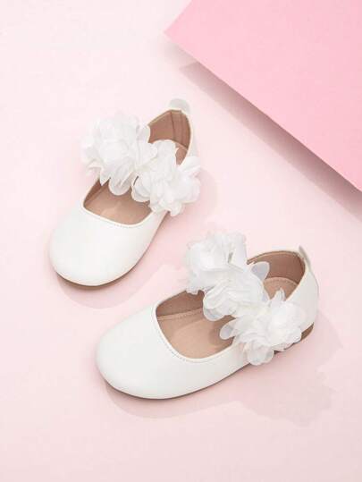 嬰兒勾鈎式紮帶花朵裝飾簡約公主風格舒適平底鞋