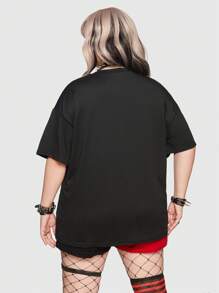 ROMWE Anime 大碼蜘蛛印花落肩T恤 - 黑色 - 查看 5